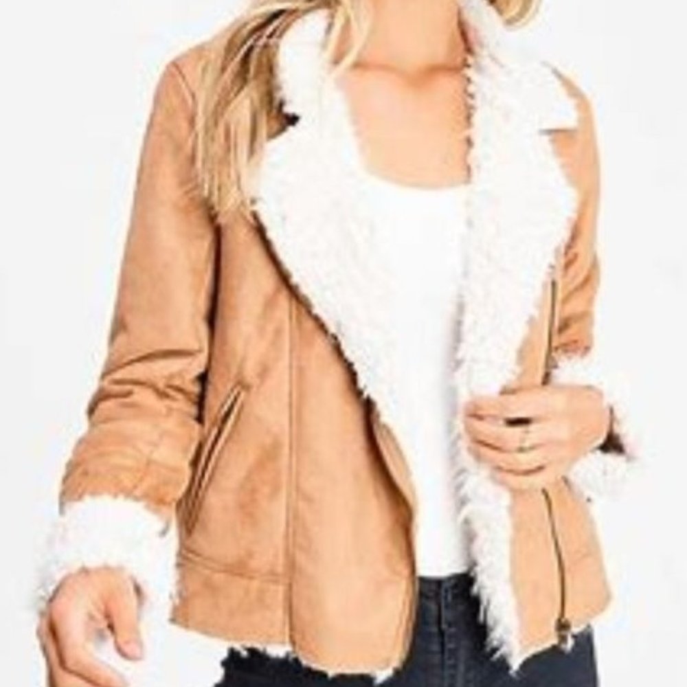Love Tree soft, warm, faux sherpa suede brown winter zip-up jacket - Picture 2 of 7
